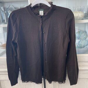 JCREW PRE-OWNED TARTINE CARDIGAN RUFFLE MERINO WOOL SWEATER #96527 BROWN M